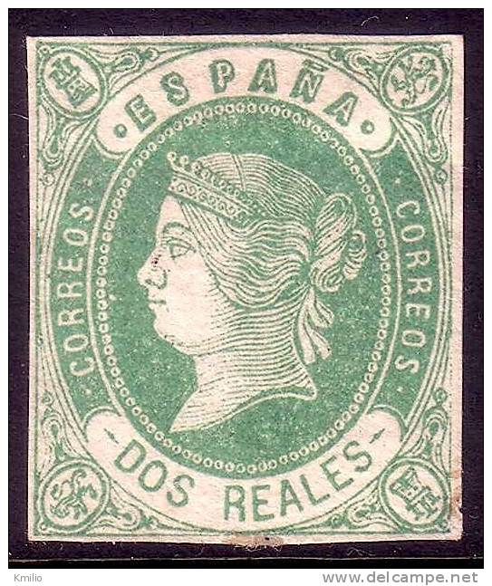 Edifil 62(*) 2 Reales Verde De 1862 En Nuevo Catálogo 45 Eur - Ungebraucht