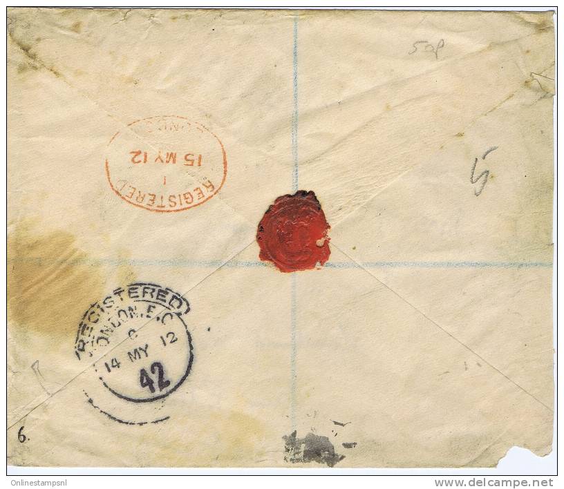 Gold Coast Registered Cover 1912 To Kent UK, Wax Sealed, London Reg. Office Cancels Black And Red - Costa D'Oro (...-1957)