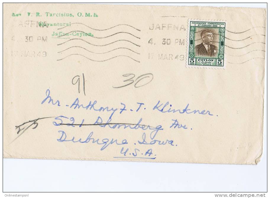 Ceylon, Cover 1949 From Jafing To The USA - Sri Lanka (Ceilán) (1948-...)