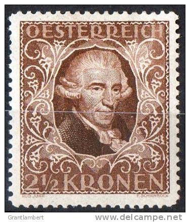 Austria 1922 Musicians - Composers 2.5 K Haydn MH  SG 519 - Nuovi