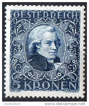 Austria 1922 Musicians - Composers 5 K Mozart MH  SG 520 - Nuovi