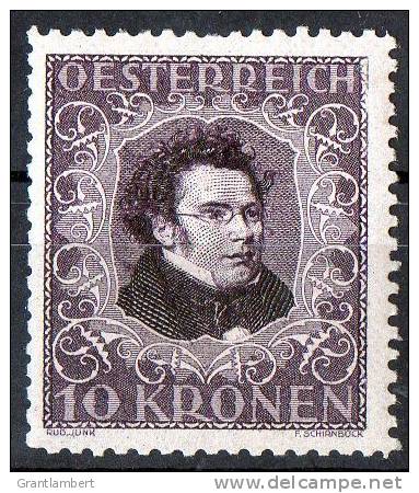Austria 1922 Musicians - Composers 10 K Scubert MH  SG 522 - Neufs