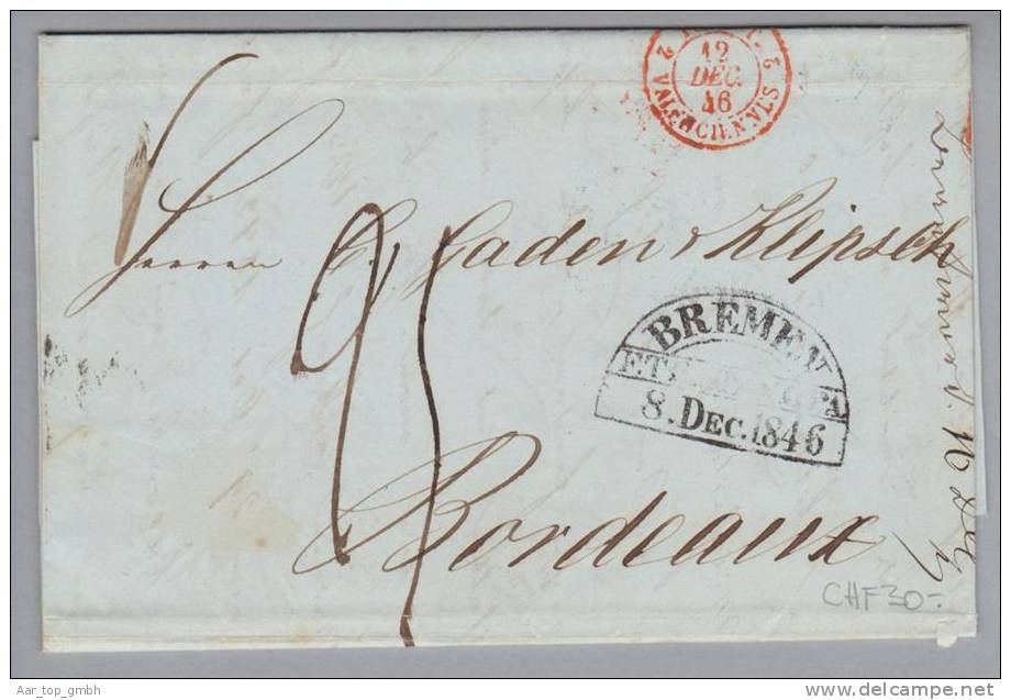 Bremen 1846-12-08 Brief Nach Bordeaux France - Vorphilatelie