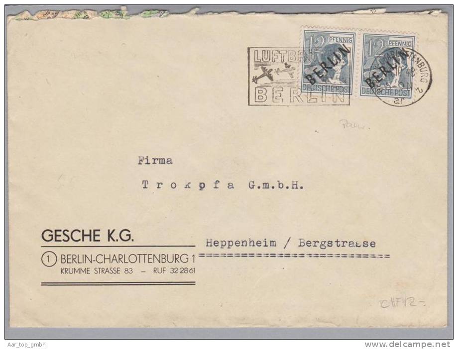 Berlin 1948-10-23 Brief Mit Mi#5 Paar Nach Heppenheim - Covers & Documents