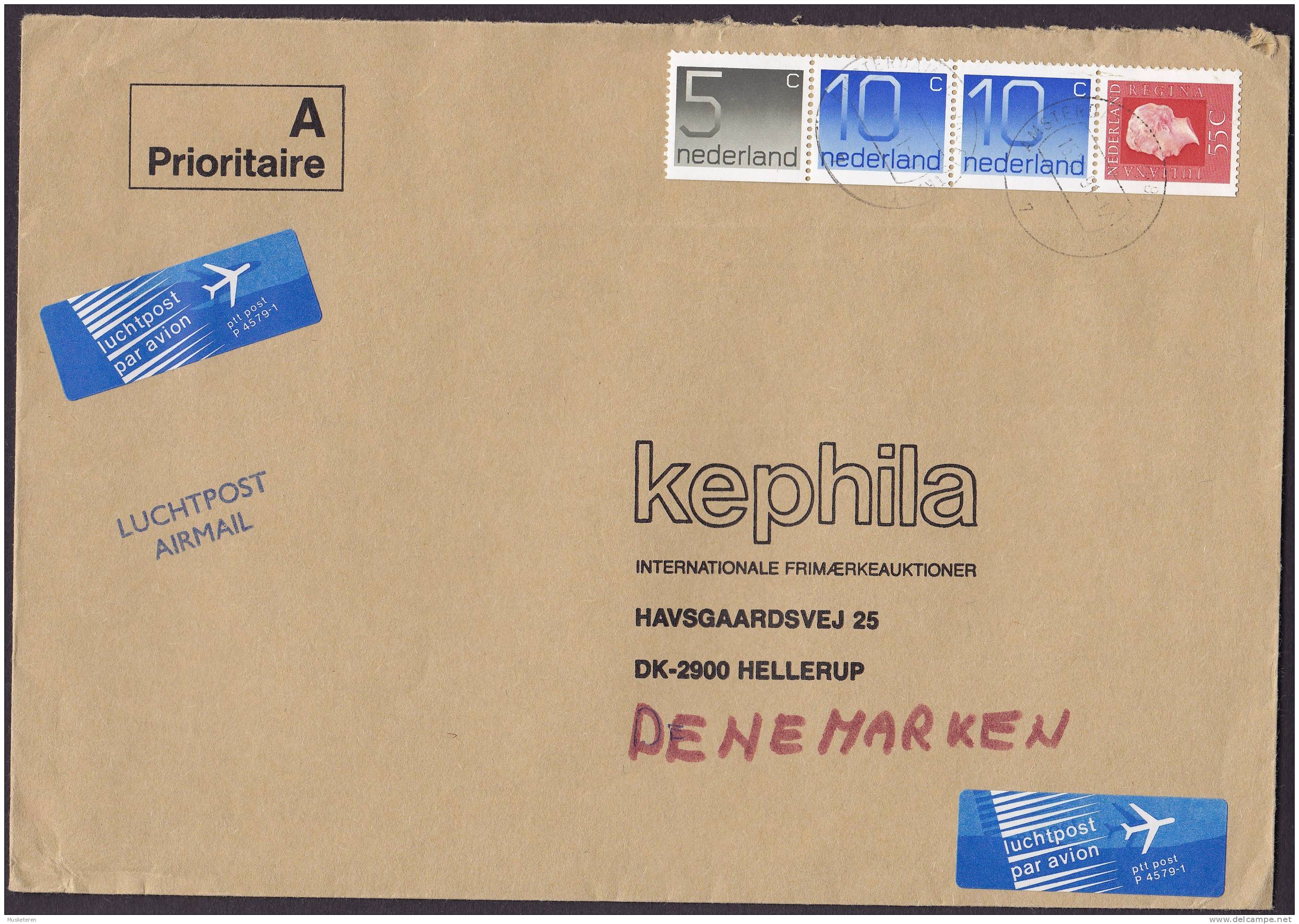 Netherlands A Prioritaire Luchtpost Airmail Par Avion Label 1991 Cover HELLERUP Denmark Booklet Markenheftchen Stripe !! - Posta Aerea