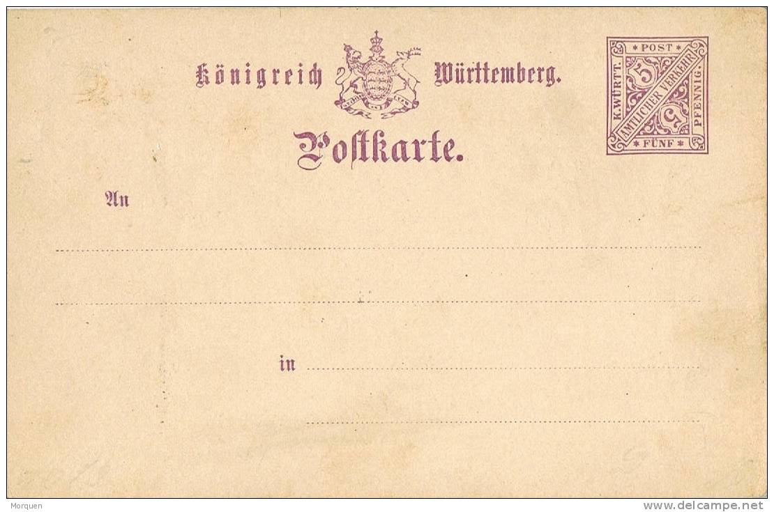 2396. Entero Postal WURTTEMBERG 5 Pf. Postkarte - Enteros Postales