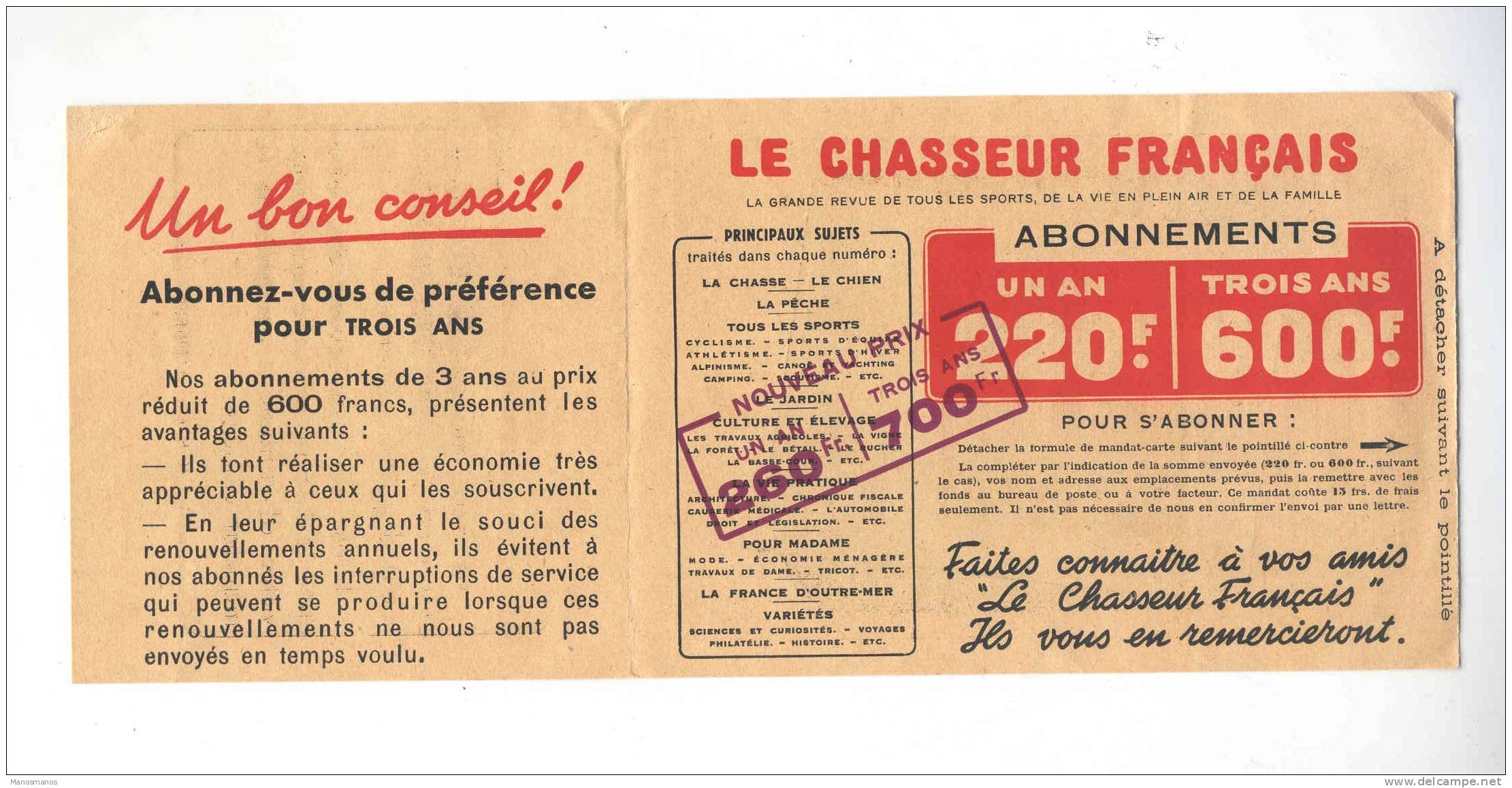 768/17 -  FRANCE - Dépliant IMPRIME TP PREO - Publicité Magazine Le Chasseur Français - Non Classés