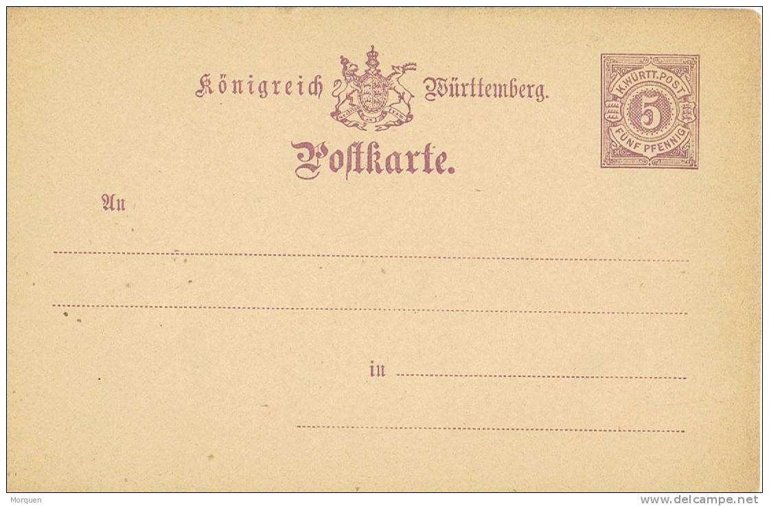 2393. Entero Postal WURTTEMBERG 5 Pf. Lila Cifra. Postkarte - Interi Postali