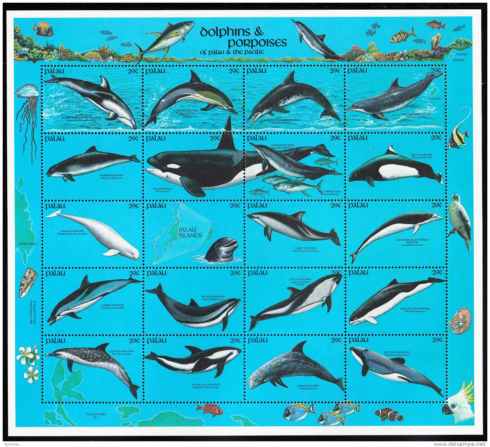 Palau Scott #289 MNH Sheetlet Of 20 29c Dolphins And Porpoises - Palau