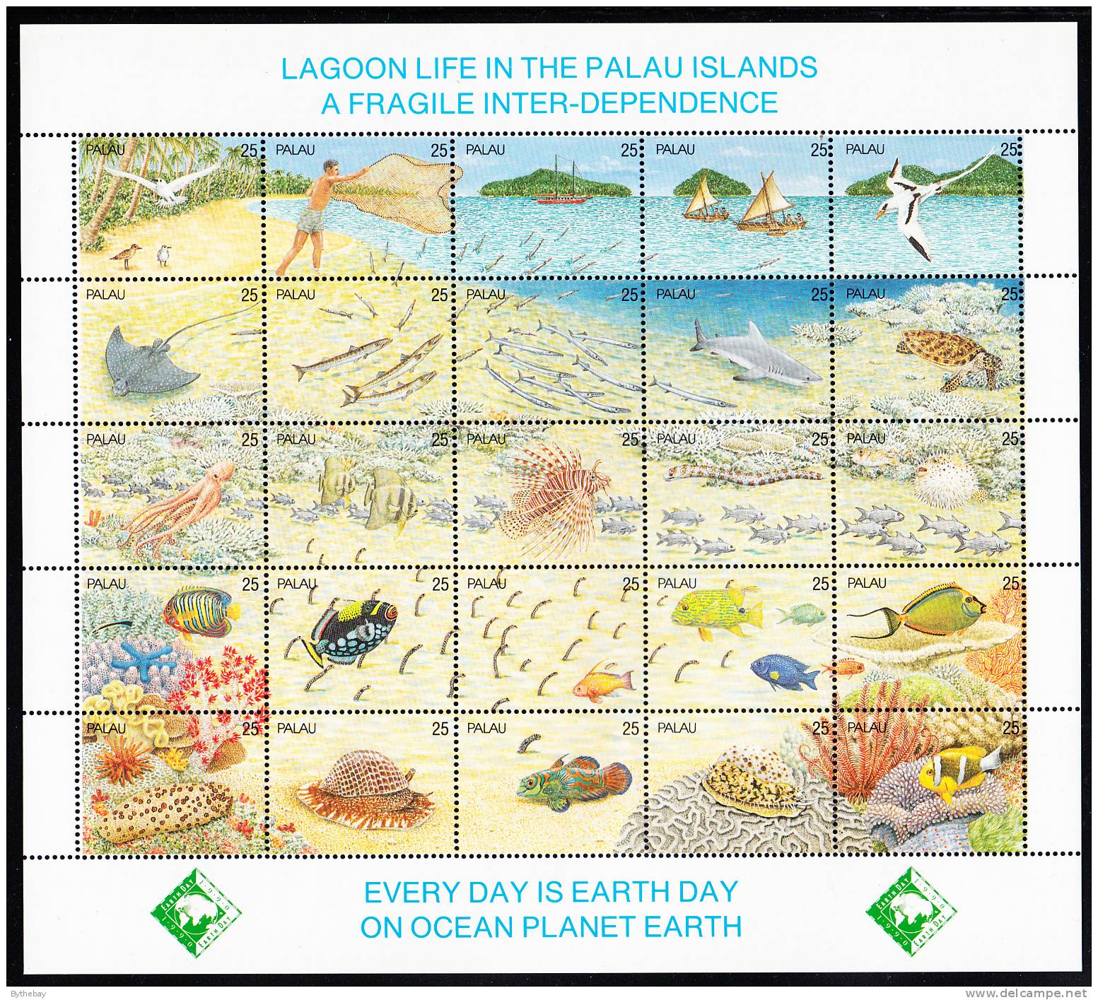 Palau Scott #246 MNH Sheetlet Of 25 25c Lagoon Life In The Palau Islands - Palau