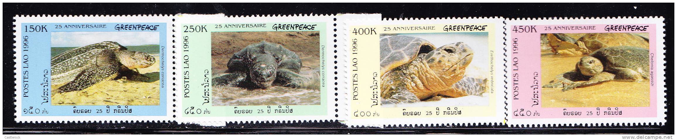 T)1996,LAOS,SET(4),TURTLES/GREENPEACE,25TH ANNIV.,SCN 1304ª-1304D,MNH,PERF.13. - Schildpadden