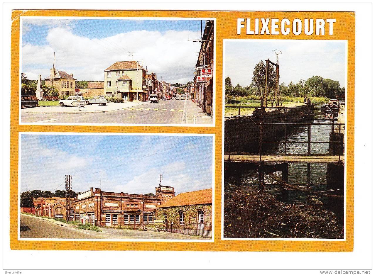 CPSM - 80 -  FLIXECOURT -  Multivues - Panorama - Ecluse & Péniche - Rue - Usine - Flixecourt