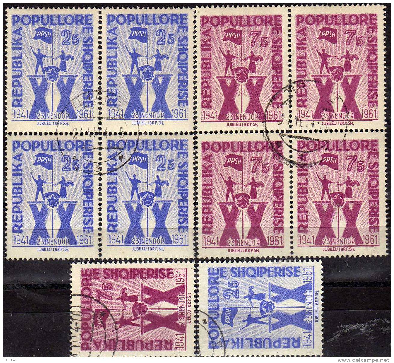 Partei Der Arbeit 1961 Albania 640/1 Plus 4-Block O 13€ Arbeiter + Bauer Mit Fahne Sonnenaufgang Flag Set From Shqiperia - Albanie