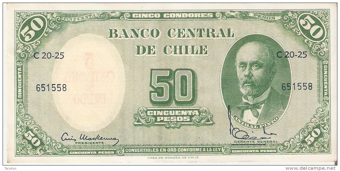 BILLETE DE CHILE DE 50 PESOS EN CALIDAD EBC (BANKNOTE) - Cile