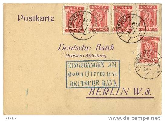 Postkarte  Kifissia - Berlin  (Mehrfachfrankatur)        1926 - Briefe U. Dokumente