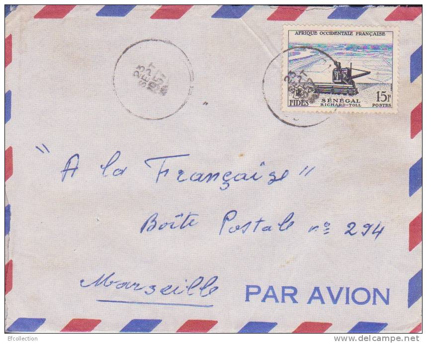 AFRIQUE OCCIDENTALE FRANCAISE - 1957 - COLONIE - RICHARD TOLL AU SENEGAL - CAD MANQUE - LETTRE PAR AVION - Covers & Documents