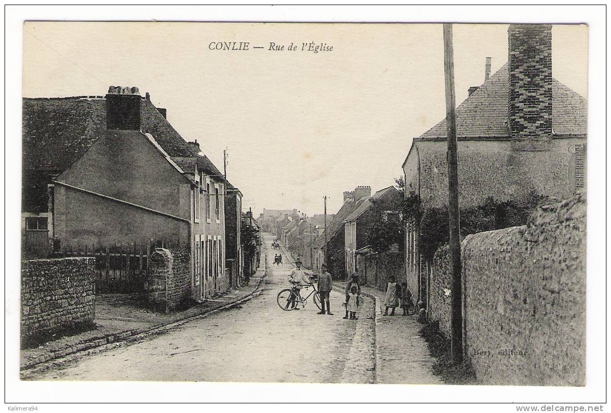 SARTHE  /  CONLIE  /  RUE  DE  L´ EGLISE  ( Vélo ) /  Edit.  BERI , Imp. E. LE DELEY  ( ELD , Paris ) - Conlie