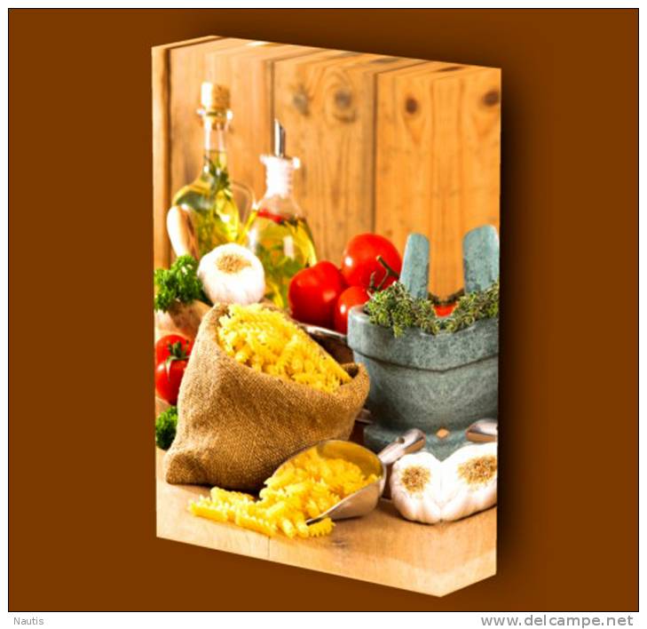 Canvas Art Print On Stretcher Bars, Kitchen, Spices, Pasta, Garlic, Vegetables, Oils - Prints & Engravings