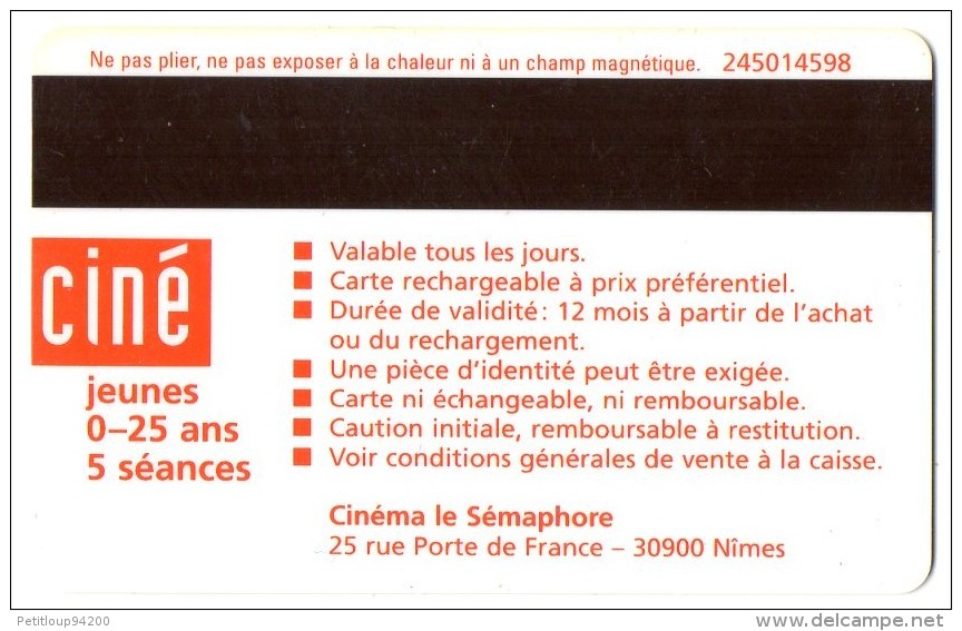 CARTE CINEMA-CINECARTE    CINE SEMAPHORE   Nimes - Entradas De Cine