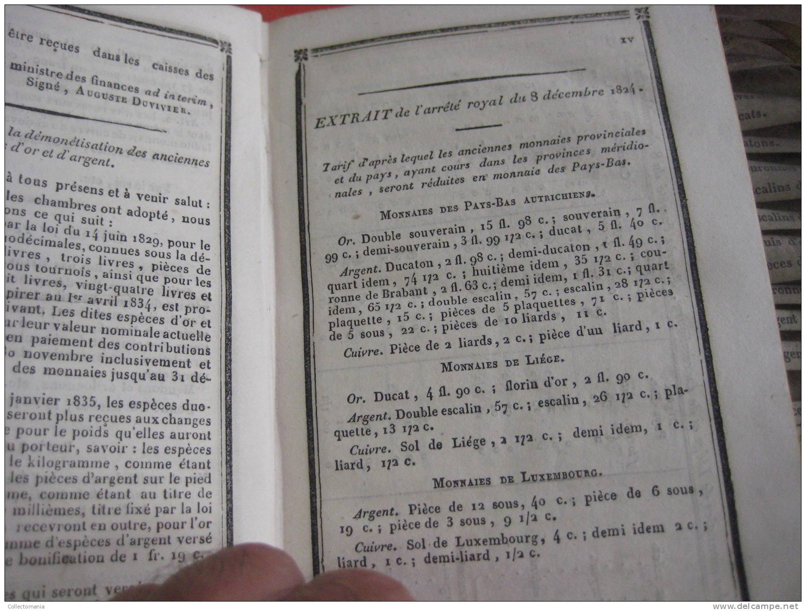 1838 Tarif général, anciens monaies provenciales :  Luxembourg Hollande Brabant , munten Rampelbergh zeer goede staat