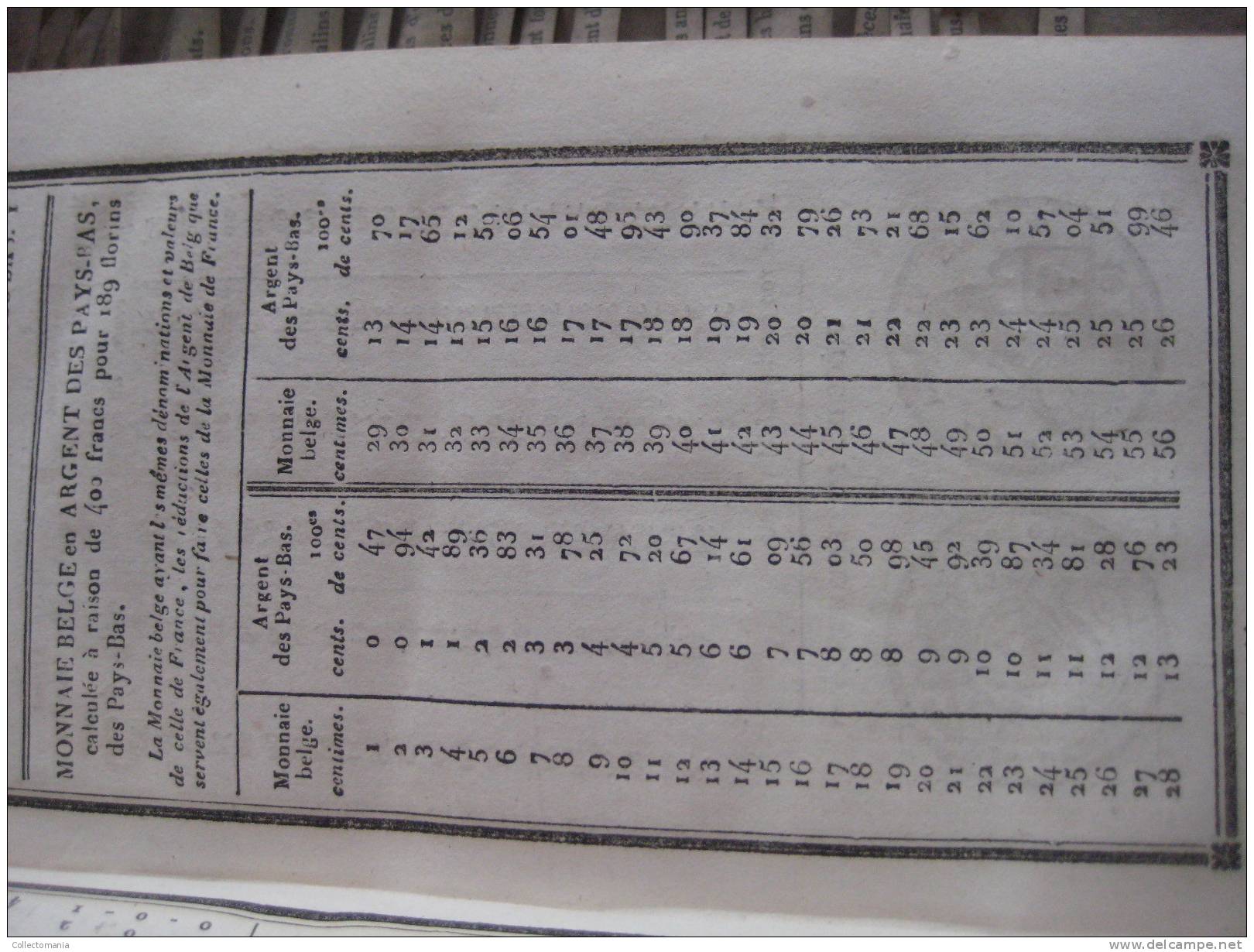 1838 Tarif général, anciens monaies provenciales :  Luxembourg Hollande Brabant , munten Rampelbergh zeer goede staat