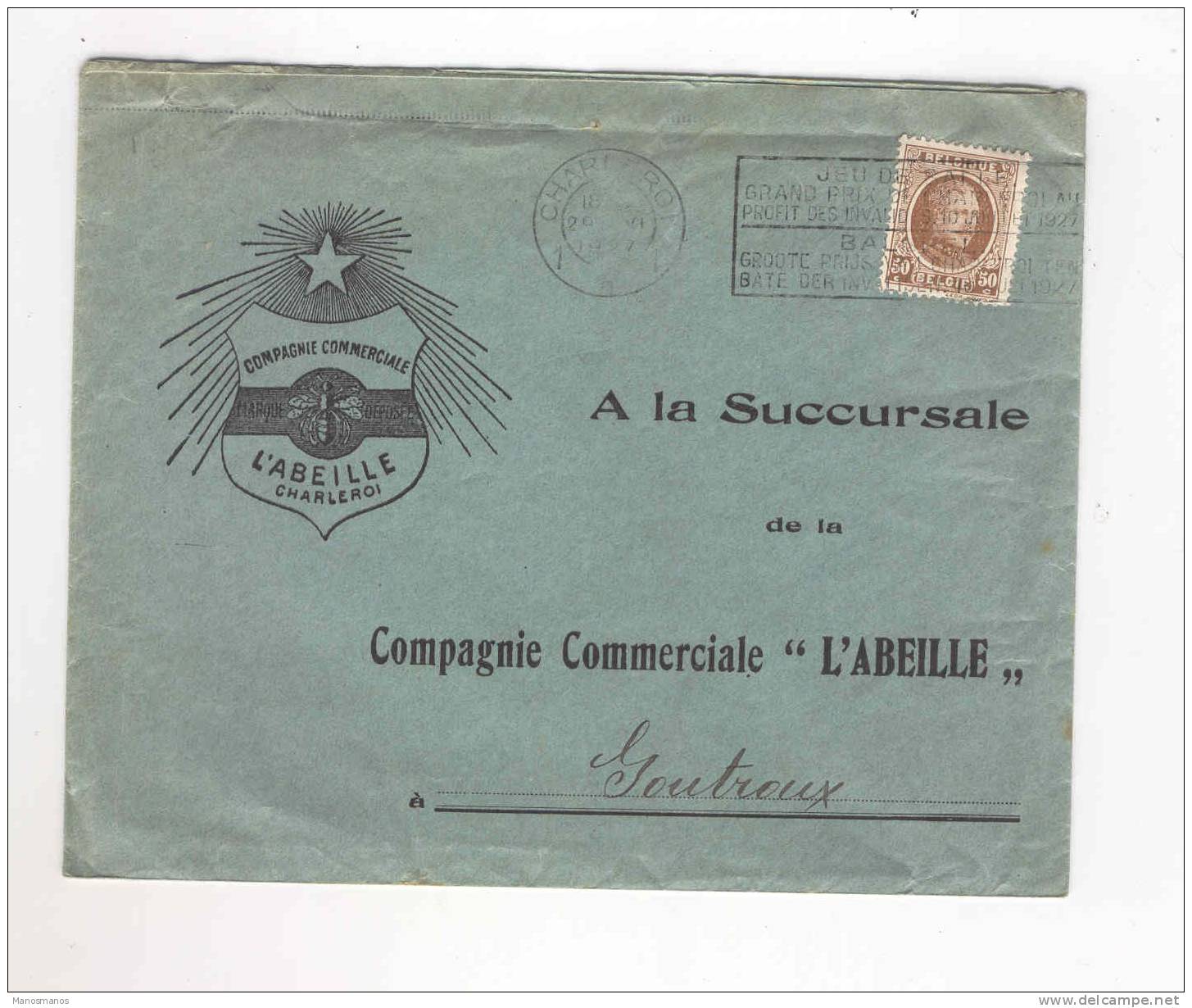 792/17 -  BELGIQUE ABEILLES - Lettre Illustrée Abeille CHARLEROI 1927 - Compagnie L´Abeille - Abeilles