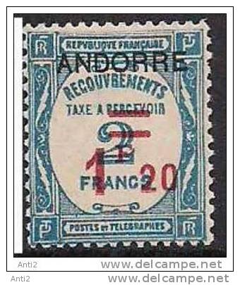 Andorra Andorre 1931 Taxe 1.20Fr Light Blue, Mi 12, MH(*) - Unused Stamps