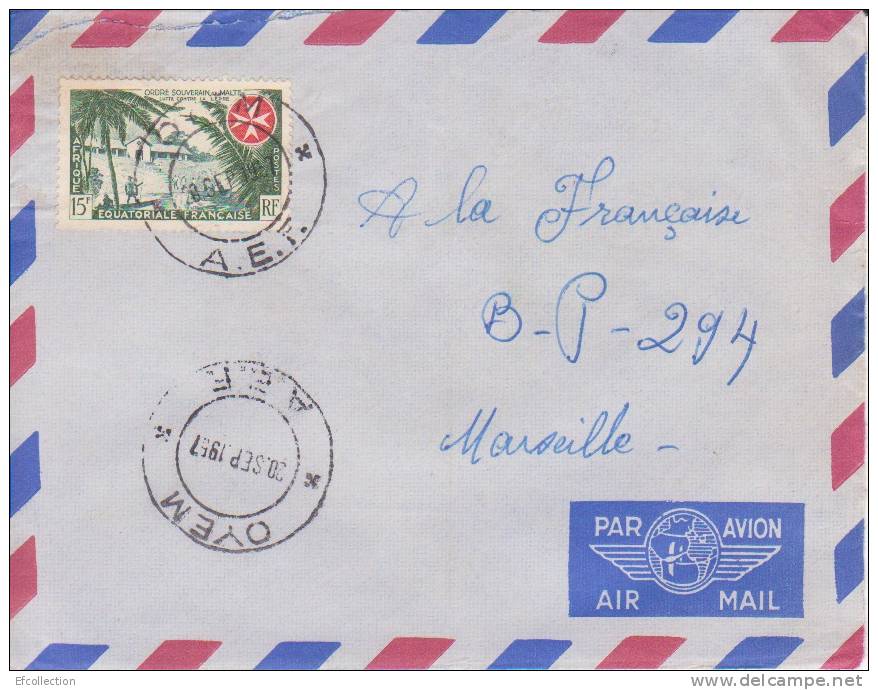 MARCOPHILIE - OYEM - GABON - 1957 - COLONIES - A.E.F - N°237 - AVION - LETTRE - Other & Unclassified