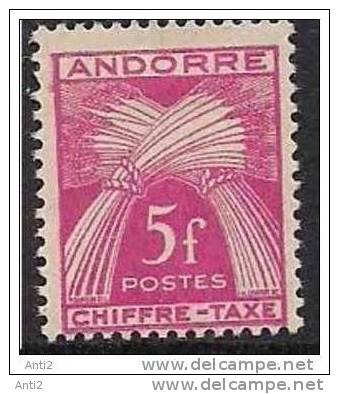 Andorra Andorre 1943 Chiffre-Taxe Fr 5 Carmine Lilla, Mi 29, MH(*) - Unused Stamps