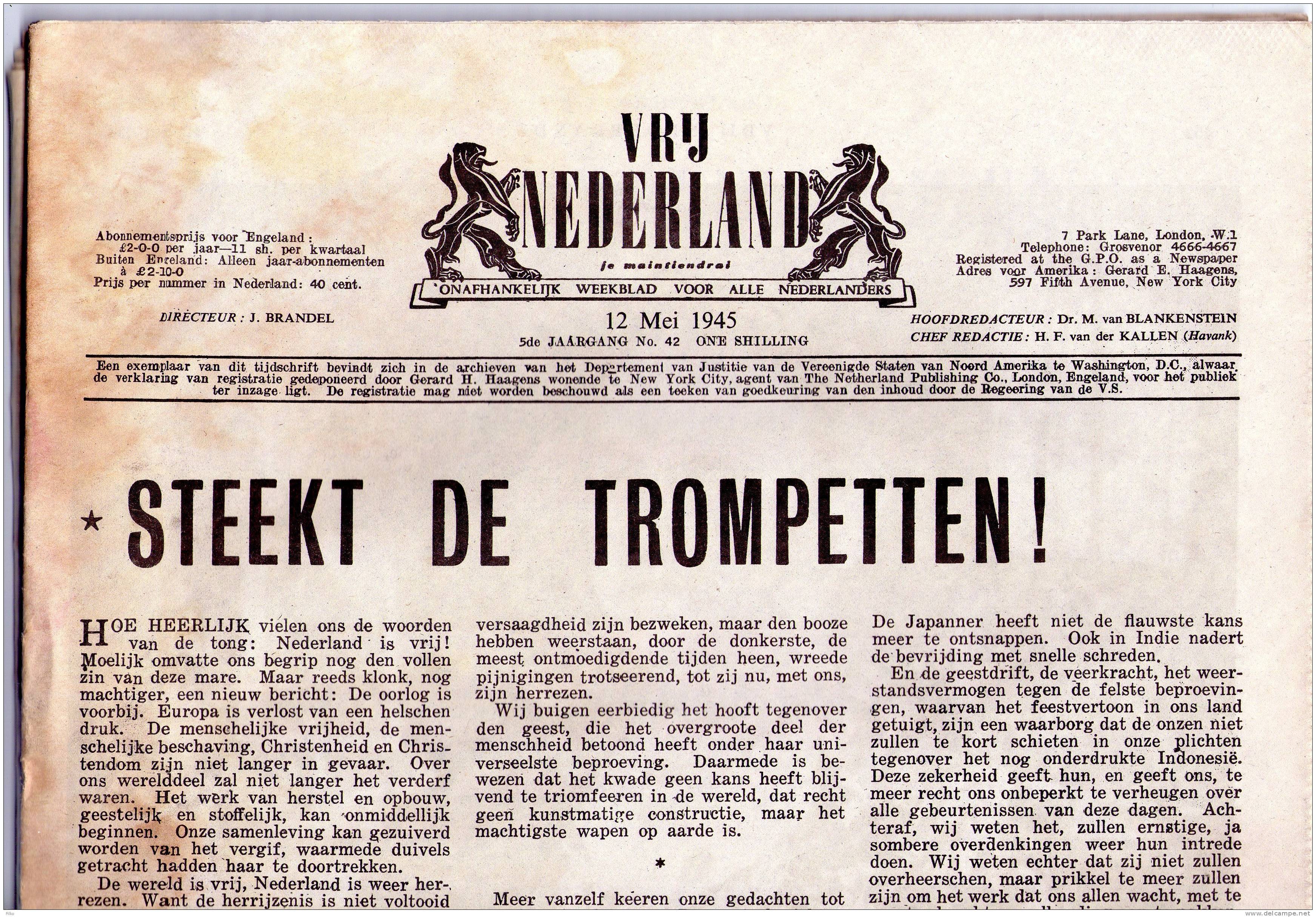 Netherlander Newspaper " VRIJ NEDERLAND " Dated 12.05 1945,as Scan - Sonstige & Ohne Zuordnung