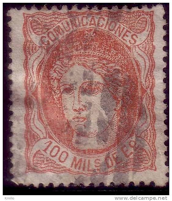 Edifil 108 Usado, 100 Milésimas Castaño Rojizo De 1870 - Used Stamps