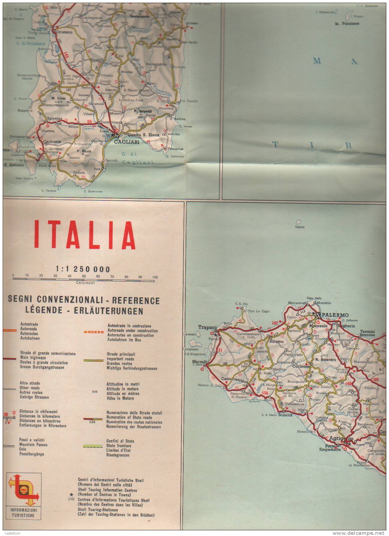 CARTE ROUTIERE ITALIA-1958 - Cartes Routières