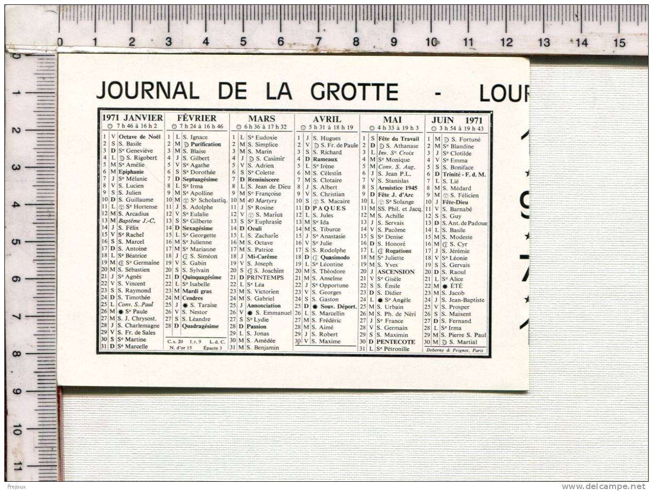 CALENDRIER - 1971  -  LOURDES -  Journal De La GROTTE - Petit Format : 1971-80