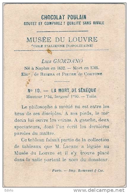 -Chocolat POULAIN Le Louvre  -la Mort De SENEQUE (defaut Voir Scan) - TB - Poulain