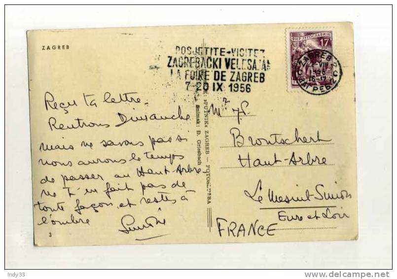 - YOUGOSLAVIE . AFFRANCHISSEMENT COMPOSE SUR CP DE 1956 POUR LA FRANCE - Storia Postale