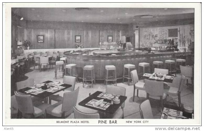 New York City NY, Pine Bar In Belmont Plaza Hotel, On C1930s/40s Vintage Postcard - Wirtschaften, Hotels & Restaurants