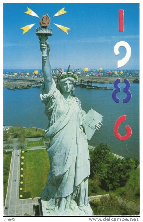 Statue Of Liberty Hold-to-Light, New York City Harbor, Statue Centennial, On 1980s Vintage Postcard - Estatua De La Libertad