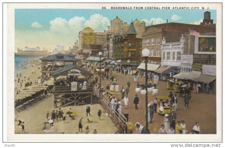 Atlantic City NJ New Jersey, Boardwalk From Central Pier View C1910s/20s Vintage Postcard - Atlantic City