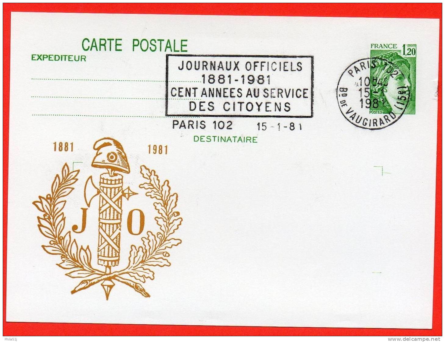 FRANCE  1981:_100 ANS  DES  JOURNAUX  OFFICIELS_VOIR  SCAN - Prêts-à-poster:private Overprinting