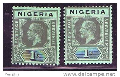 NIGERIA  Wmk Multi Crown &amp;  CA   1/-  Pale Olive Back, Emerald Back  SG 8e, 8f  MH * - Nigeria (...-1960)