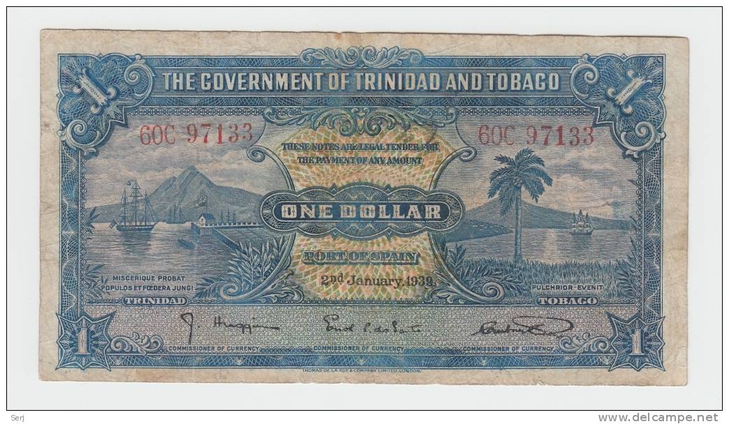 TRINIDAD &amp; TOBAGO 1 Dollar 1939 VF Banknote P 5b 5 B - Trinidad Y Tobago