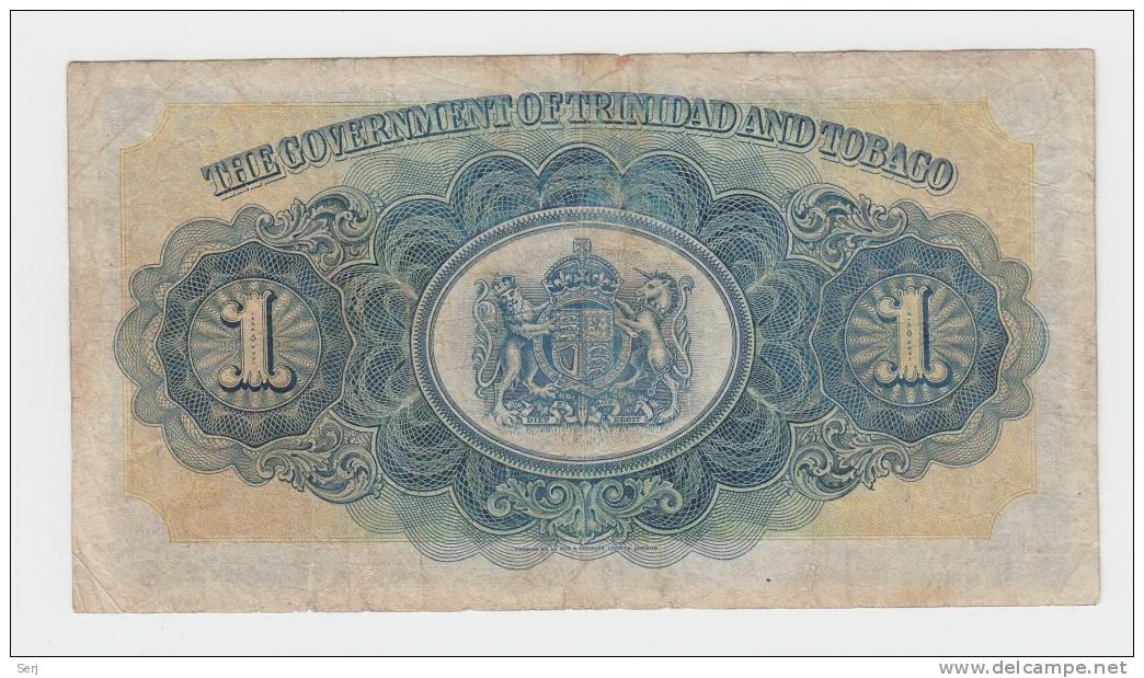 TRINIDAD &amp; TOBAGO 1 Dollar 1939 VF Banknote P 5b 5 B - Trinidad & Tobago