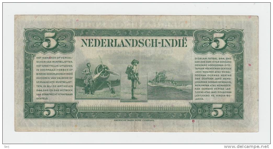 Netherlands Indies 5 Gulden 1943 VF Banknote P 113a 113 A - Nederlands-Indië