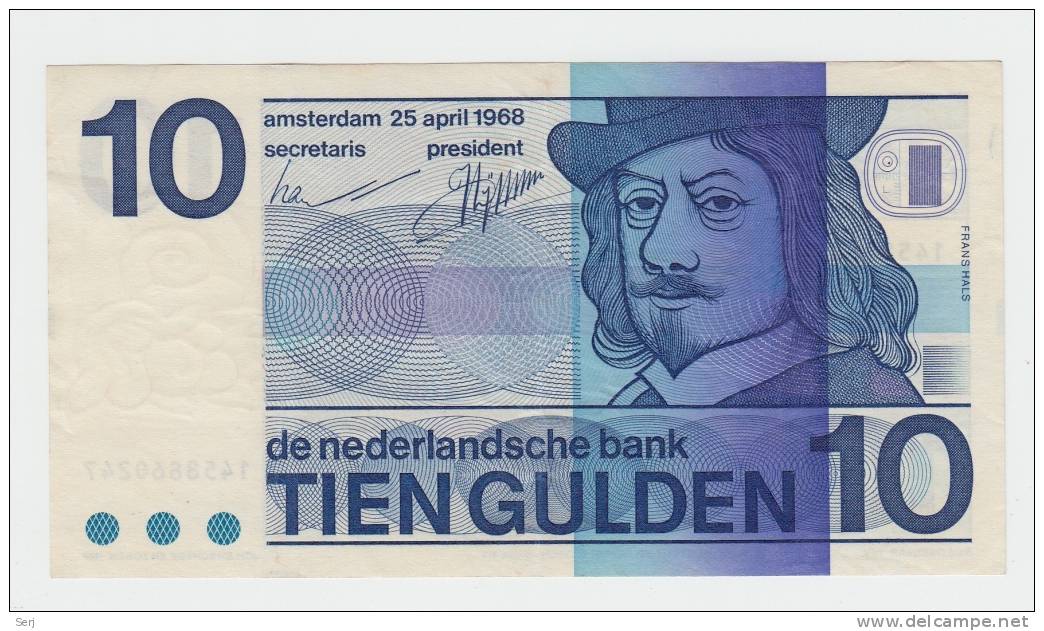 Netherlands 10 Gulden 25.04.1968 AXF CRISP Banknote P 91b 91 B - 10 Florín Holandés (gulden)