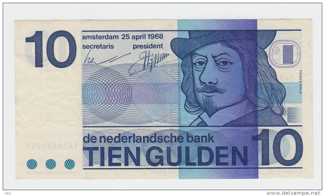 Netherlands 10 Gulden 25.04.1968 AXF CRISP Banknote P 91b 91 B - 10 Gulden