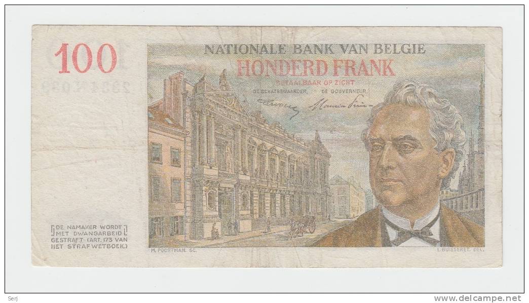 Belgium 100 Francs 1953 VF++ CRISP Banknote P 129b 129 B - 100 Francos