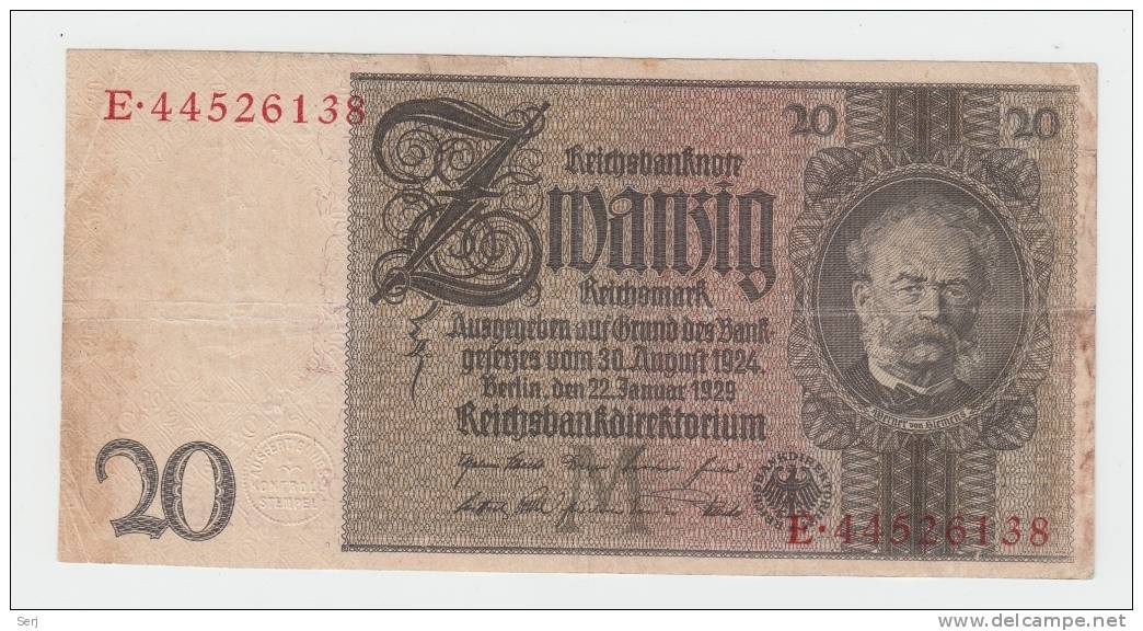 Germany 20 Reichsmark 1929 VF CRISP Banknote P-181 - 20 Mark