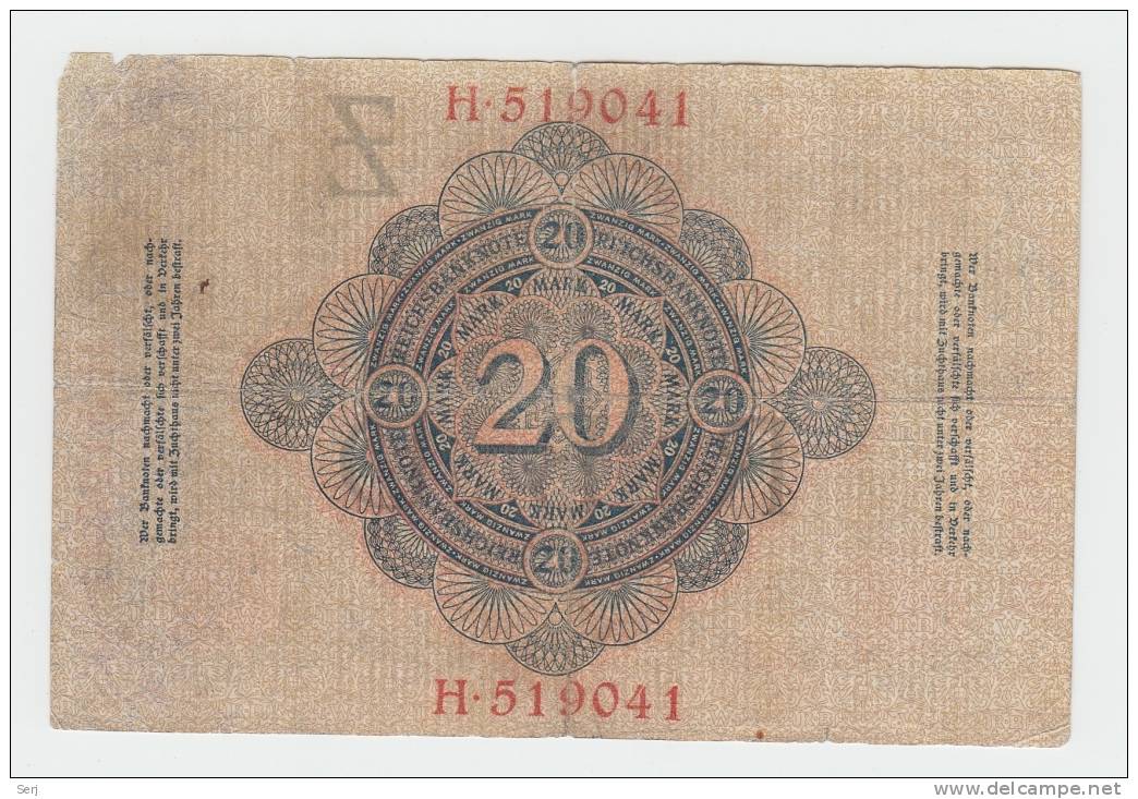 Germany 20 Mark 21-4- 1910 ""F"" P 40a 40 A RARE (6 Digit SN) - 20 Mark