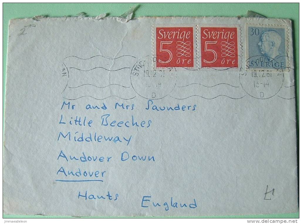 Sweden 1961 Cover To England UK - Gustaf VI Numerals - Lettres & Documents