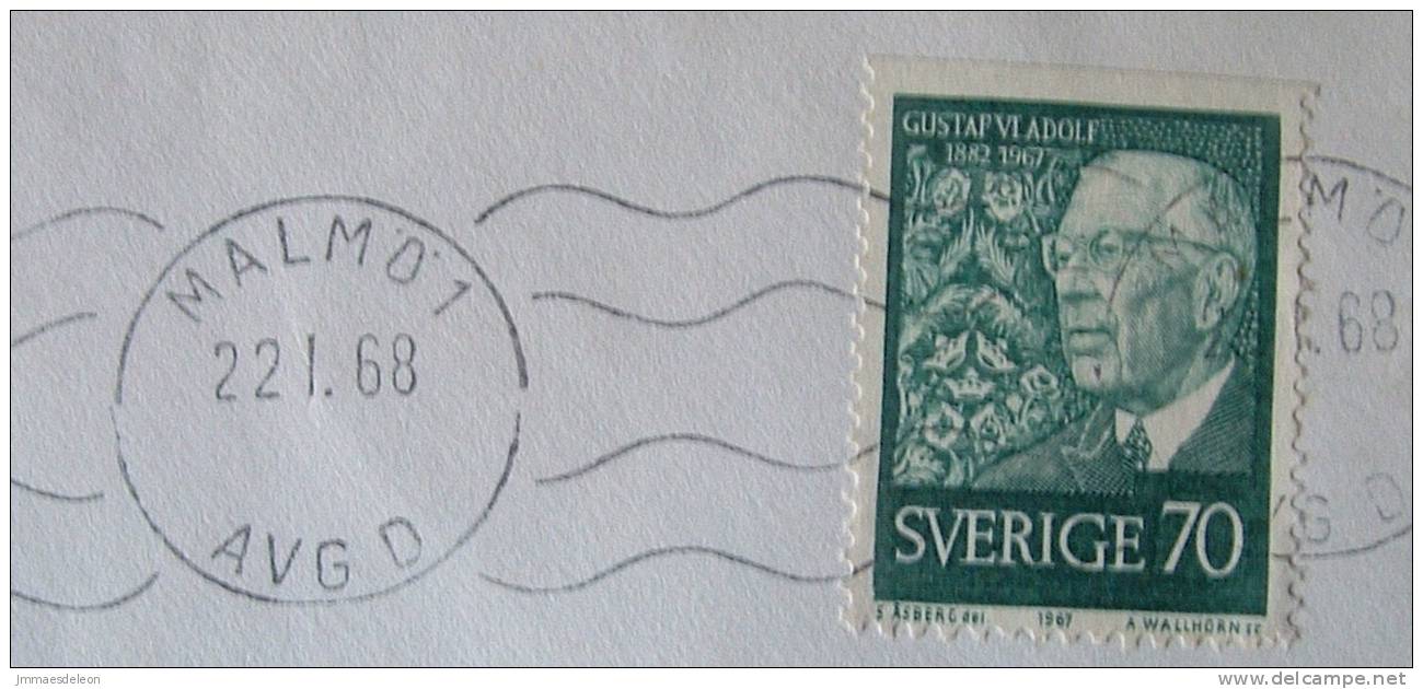 Sweden 1968 Cover From Malmo - Gustaf VI - Cartas & Documentos